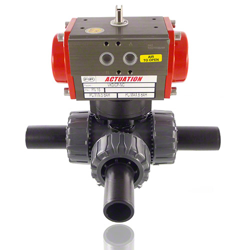 PVC U 3/2-Wege-Kugelhahn , pneumatische Ausf&uuml;hrung