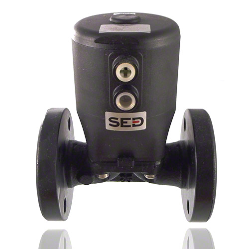 2/2-Wege-Metallflansch-Membranventil, Funktion NC, Steuerluftanschluss 90&deg; zum Durchfluss